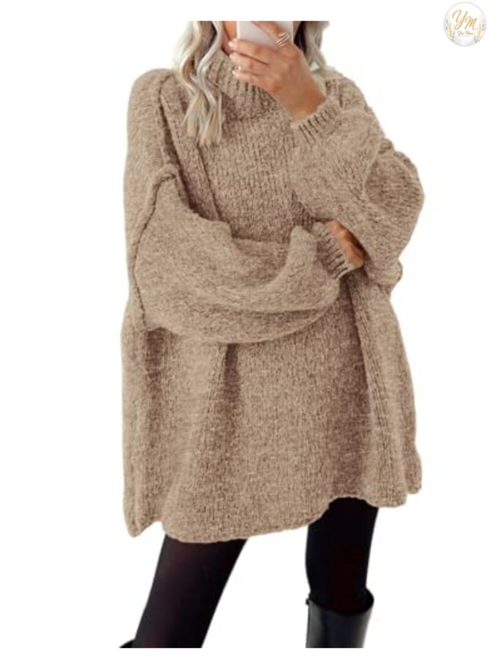 Women's Mock Neck Cable Knit Pullover Sweater Loose Slouchy Long Sleeve Fall